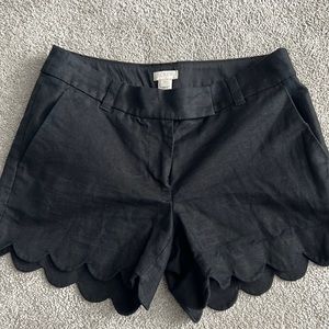 J. Crew black 4" linen-cotton scalloped hem short